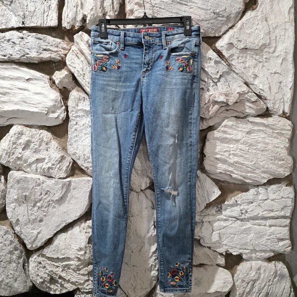 Lucky Brand Jeans Fairy 0/25 Ava Skinny Embroidered Floral Ankle Distressed